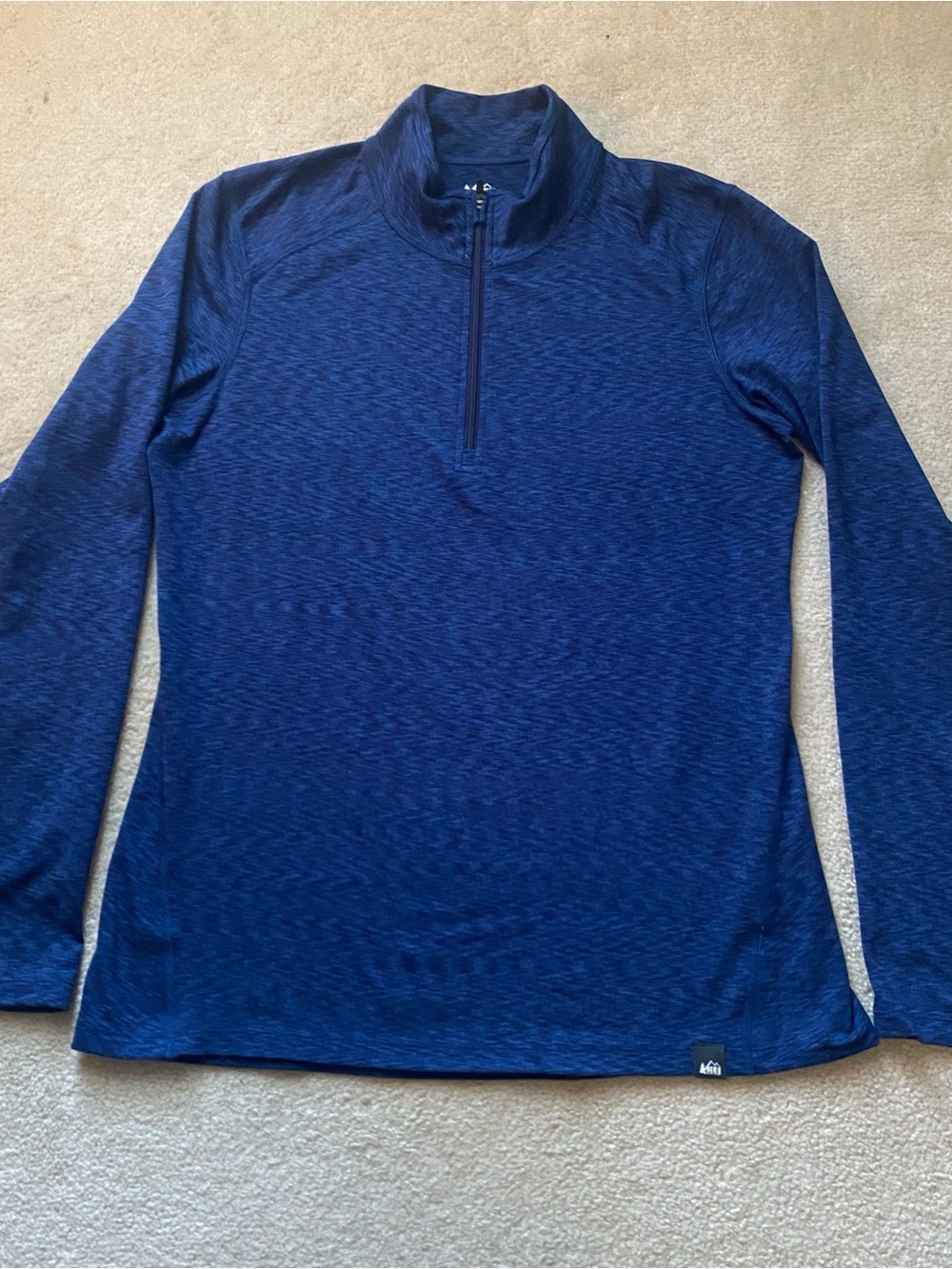 REI Co-op Quarter Zip Pullover Women Large Blue Space Dye Activewear Long Sleeve